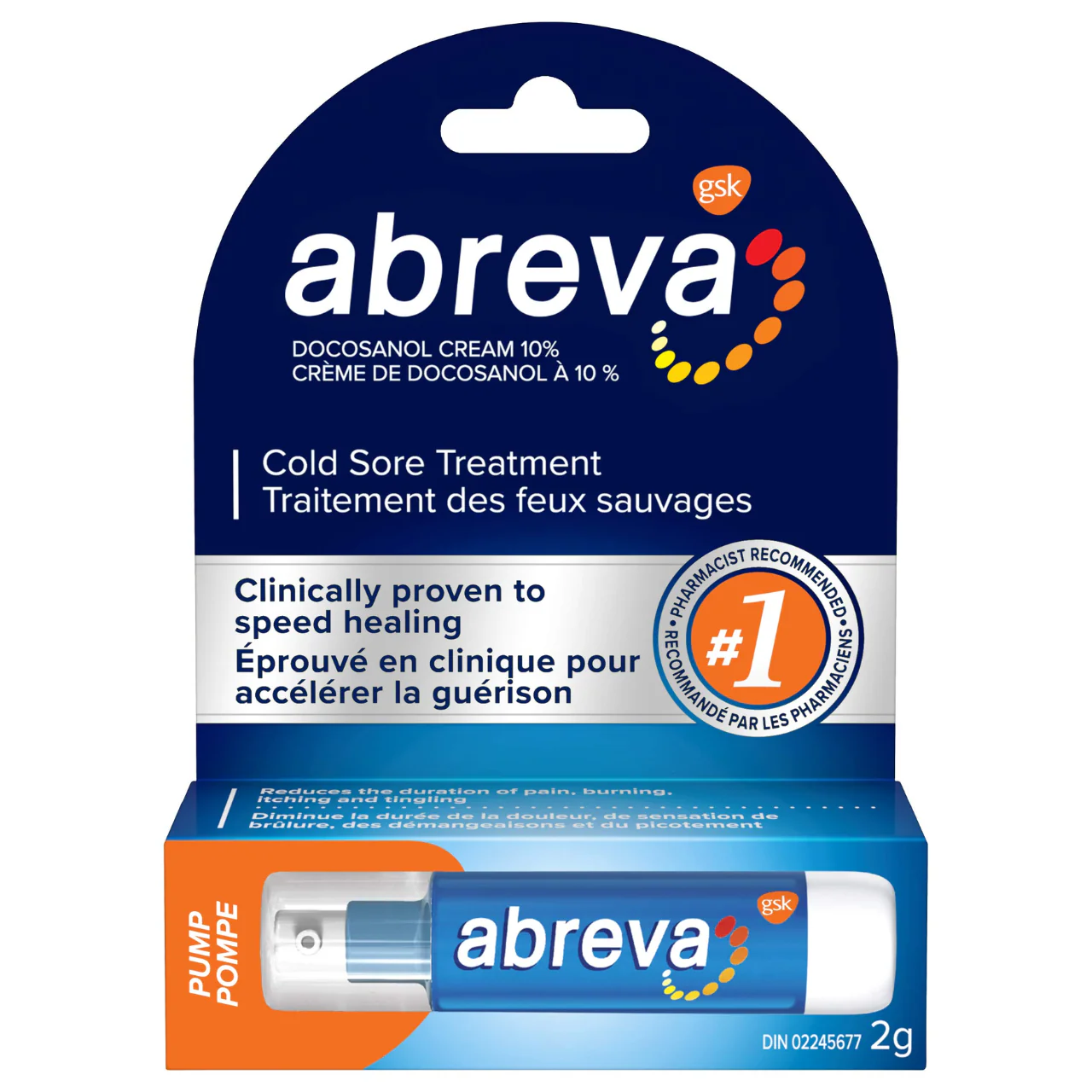 Abreva - Cold Sore Treatment Cream Pump - Docosanol Cream 10% | 2 g