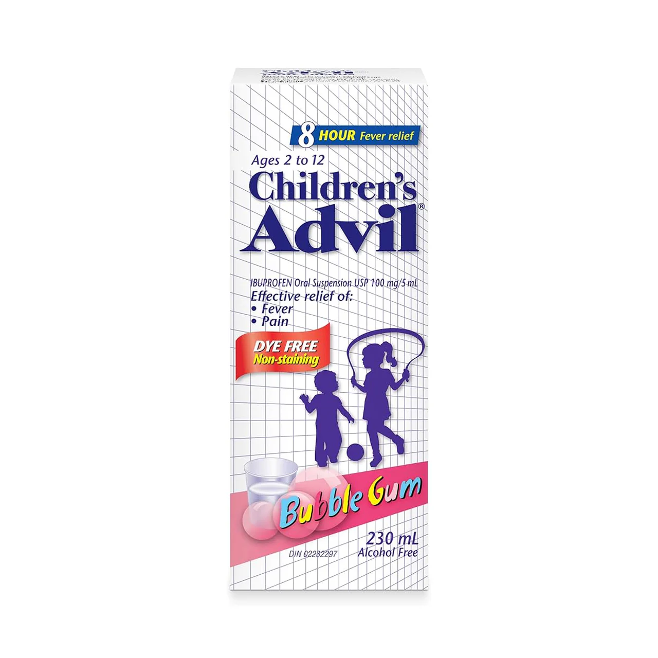 Children's Liquid Advil - 8 hour Fever Relief For Ages 2 - 12, Bubble Gum Flavour | 230 mL