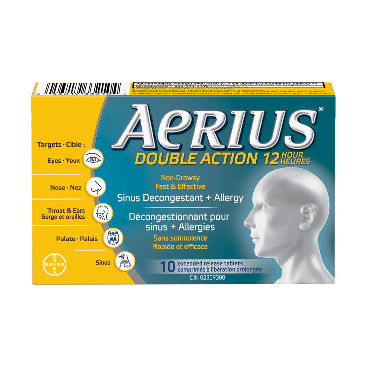 Aerius - Dual Action 12 Hour Allergy + Sinus Relief | 10 Extended Release Tablets