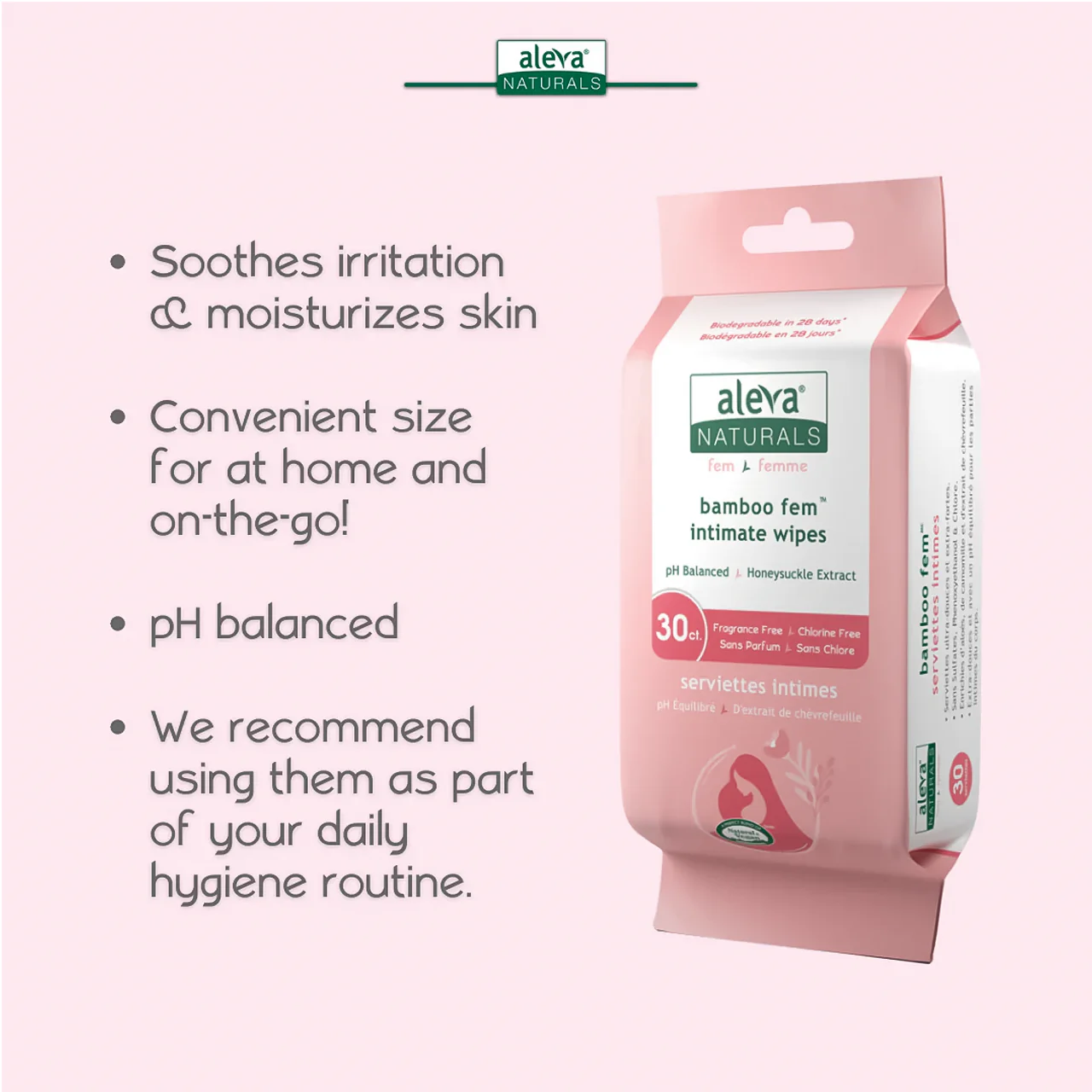 Aleva Naturals - Bamboo Feminine Intimate Wipes pH Balanced | 30 Wipes - Image 2