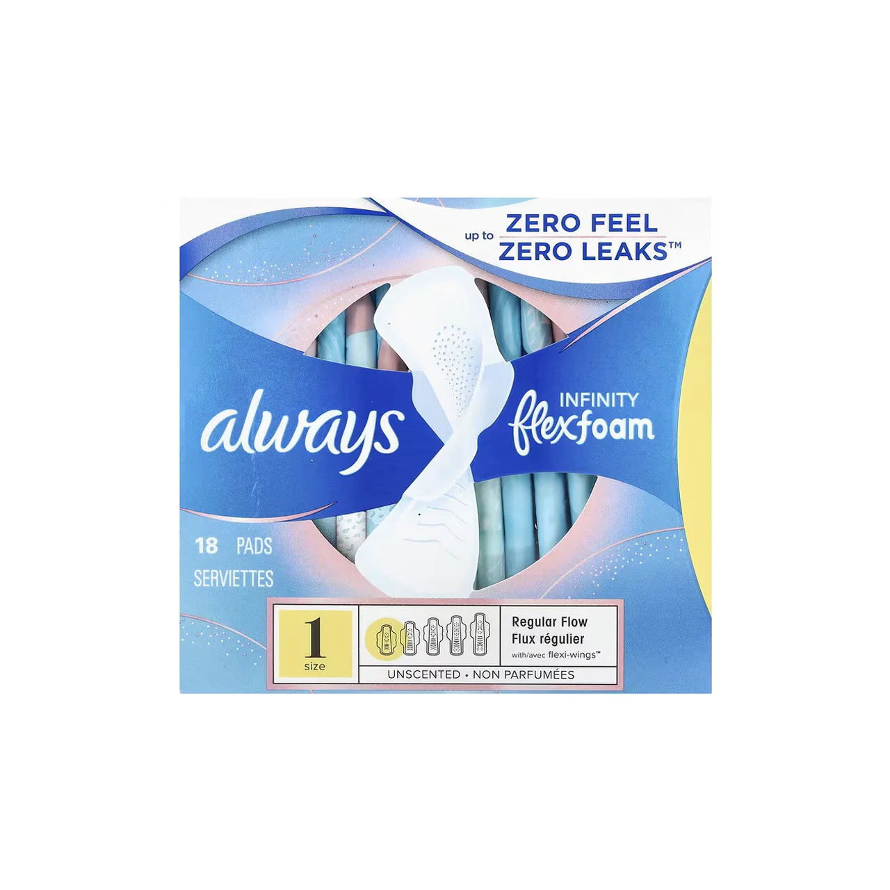 Always - Infinity Flex Foam Unscented Pads, Size 1 | 18 Pads