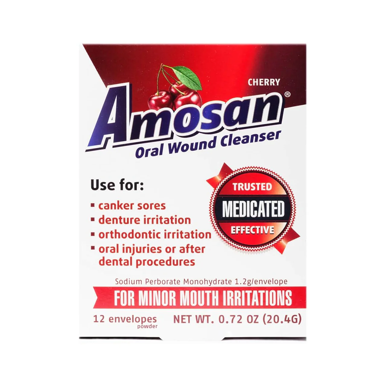 Amosan - Oral Antiseptic Rinse - Cherry | 12 x 1.7g Envelopes