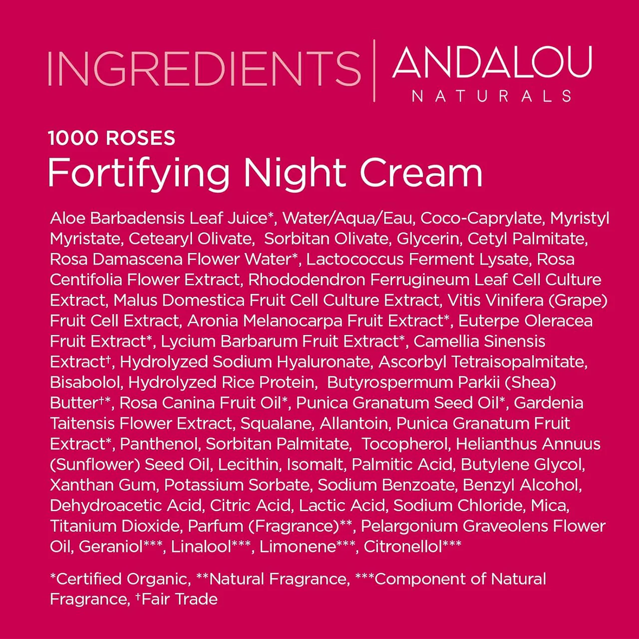 Andalou Naturals - 1000 Roses Fortifying Night Cream For Sensitive Skin | 50 g - Image 2