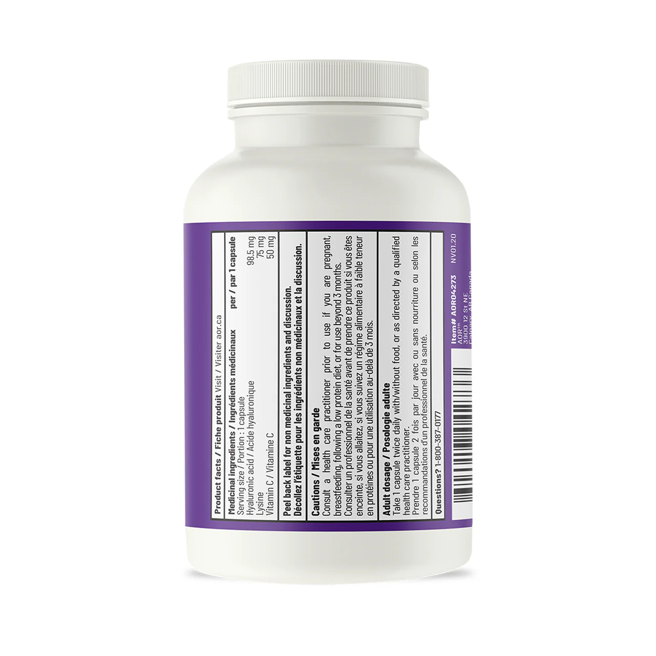 AOR - Lysine, Vitamin C, and Hyaluronic Acid | 60 Capsules - Image 3