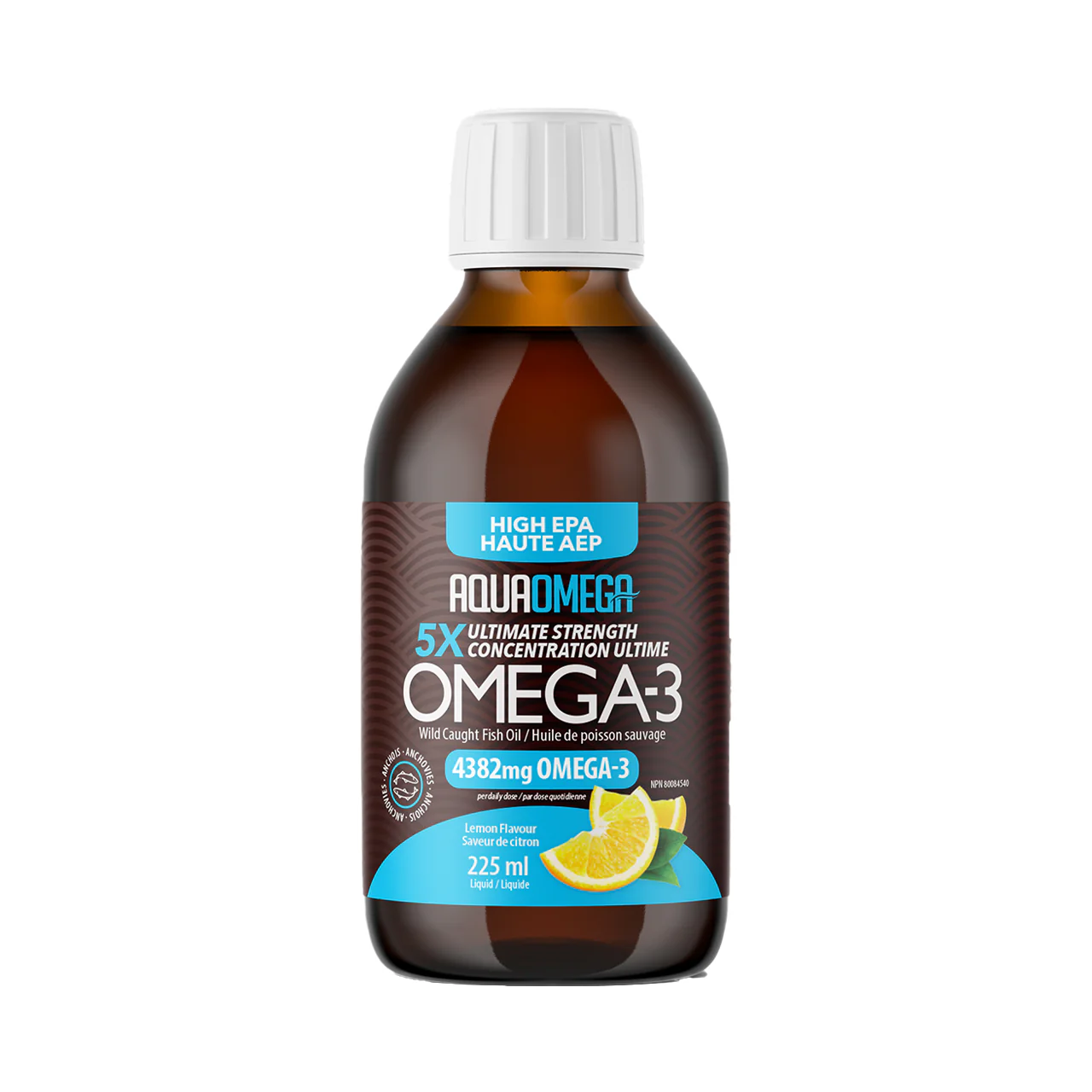AquaOmega - Omega-3 Wild Caught Fish Oil, Lemon Flavour | 225 mL