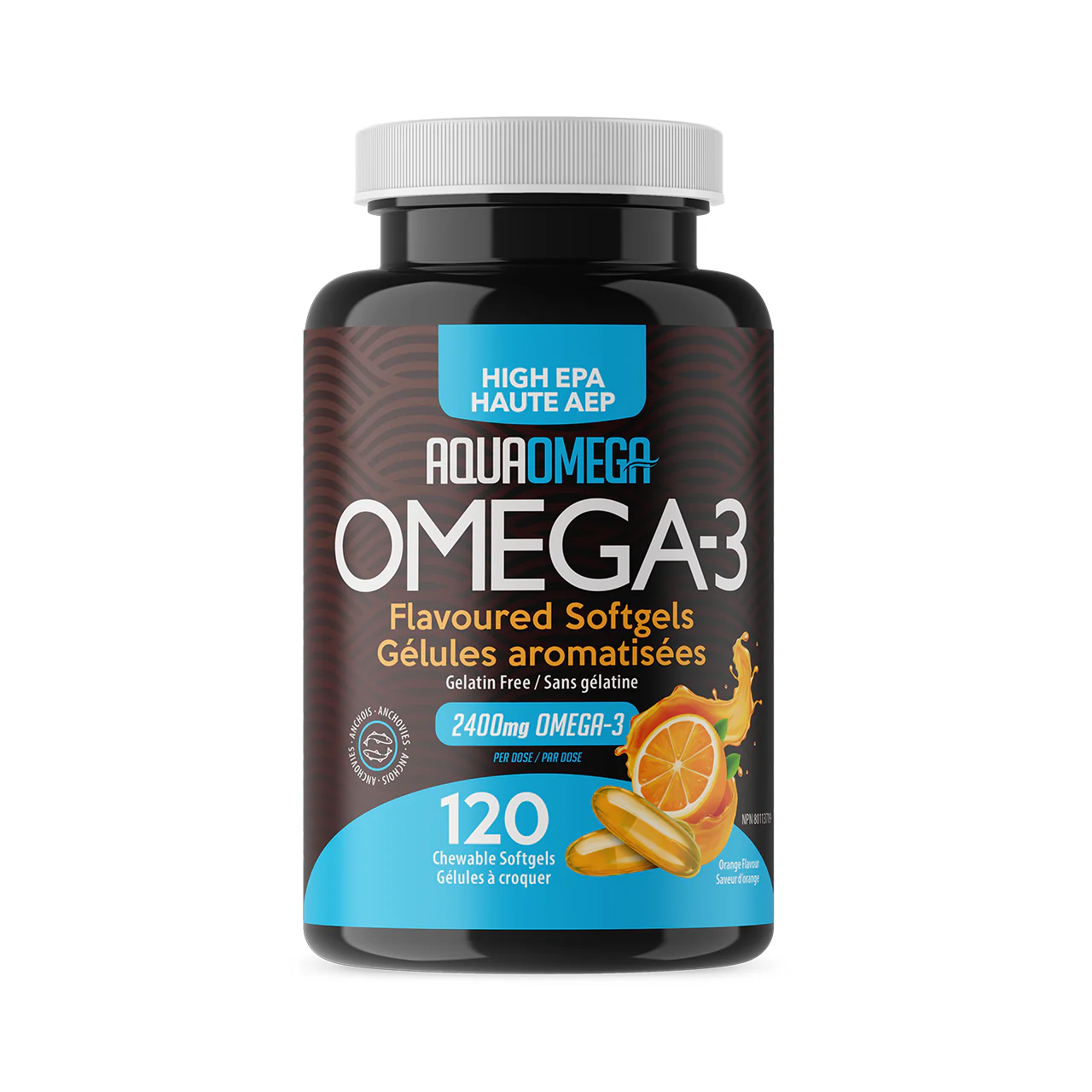 AquaOmega Omega - High EPA Wild Caught Fish Oil Chewables, Orange Flavour | 120 Softgels