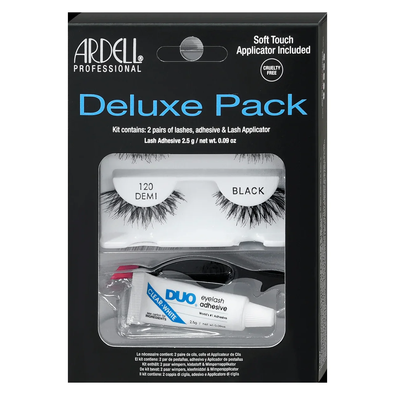 Ardell - Deluxe Pack Eyelash Kit with Adhesive & Lash Applicator, Demi 120 Black | 2 Pairs