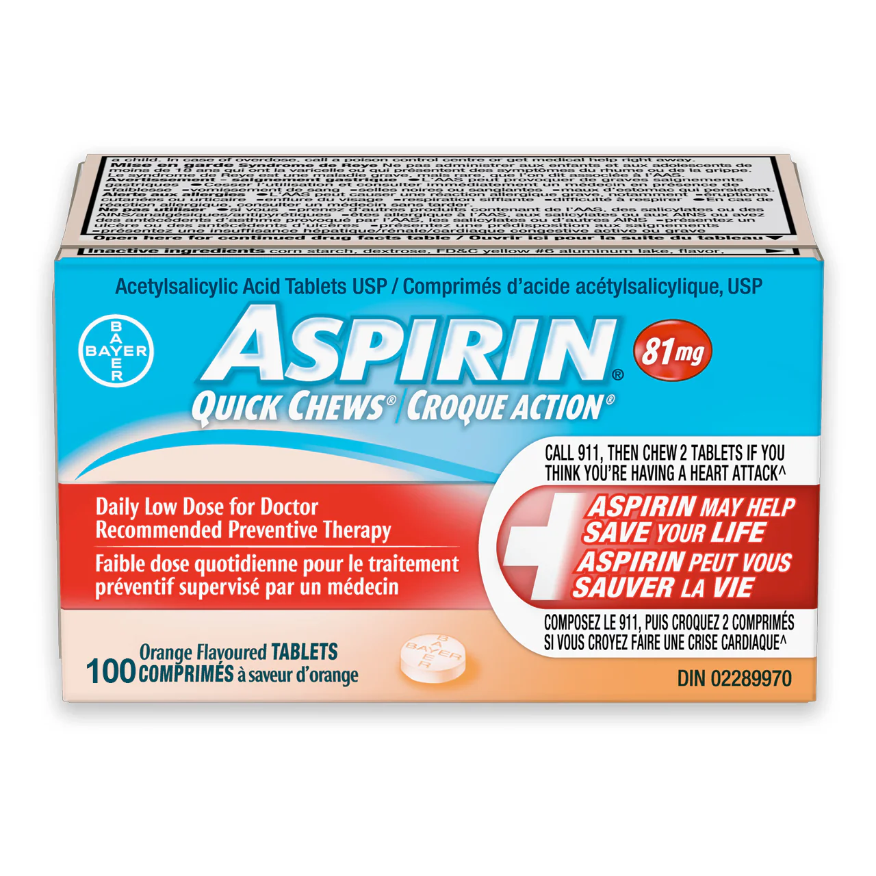 Aspirin - Quick Chews Tablets 81 mg, Orange Flavour | 100 Tablets