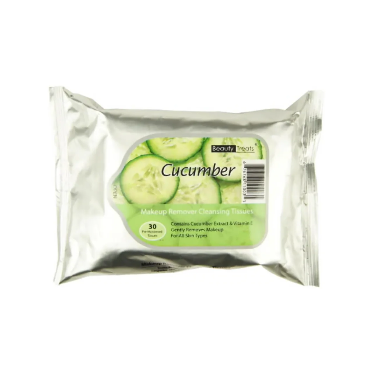 Beauty Treats - Makeup Remover Cleansing Tissues, Cucumber | 30 Pre-Moistened Tissues