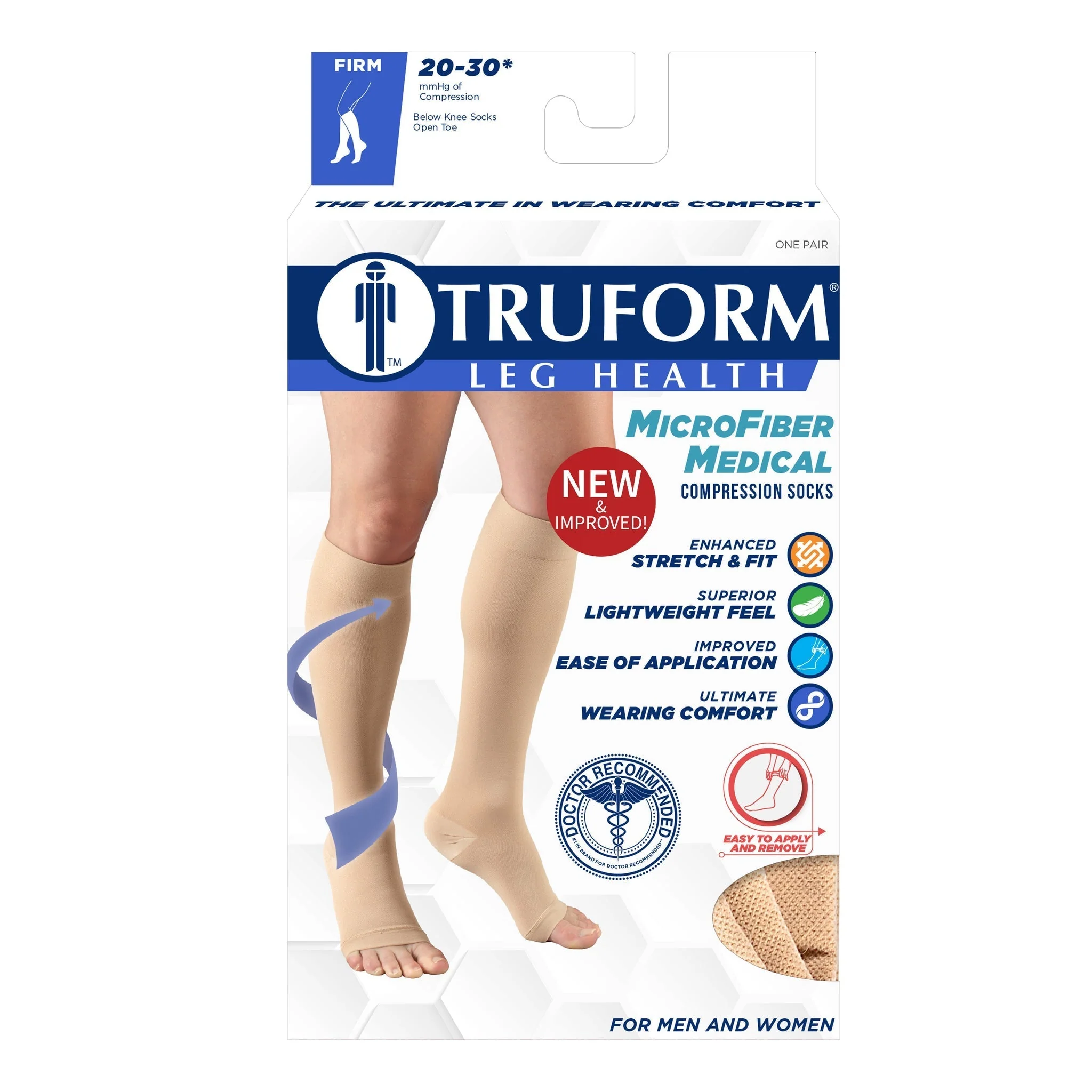 TRUFORM - Below Knee Stockings/Microfibre Beige (Short) | Open Toe 20-30 Mmhg