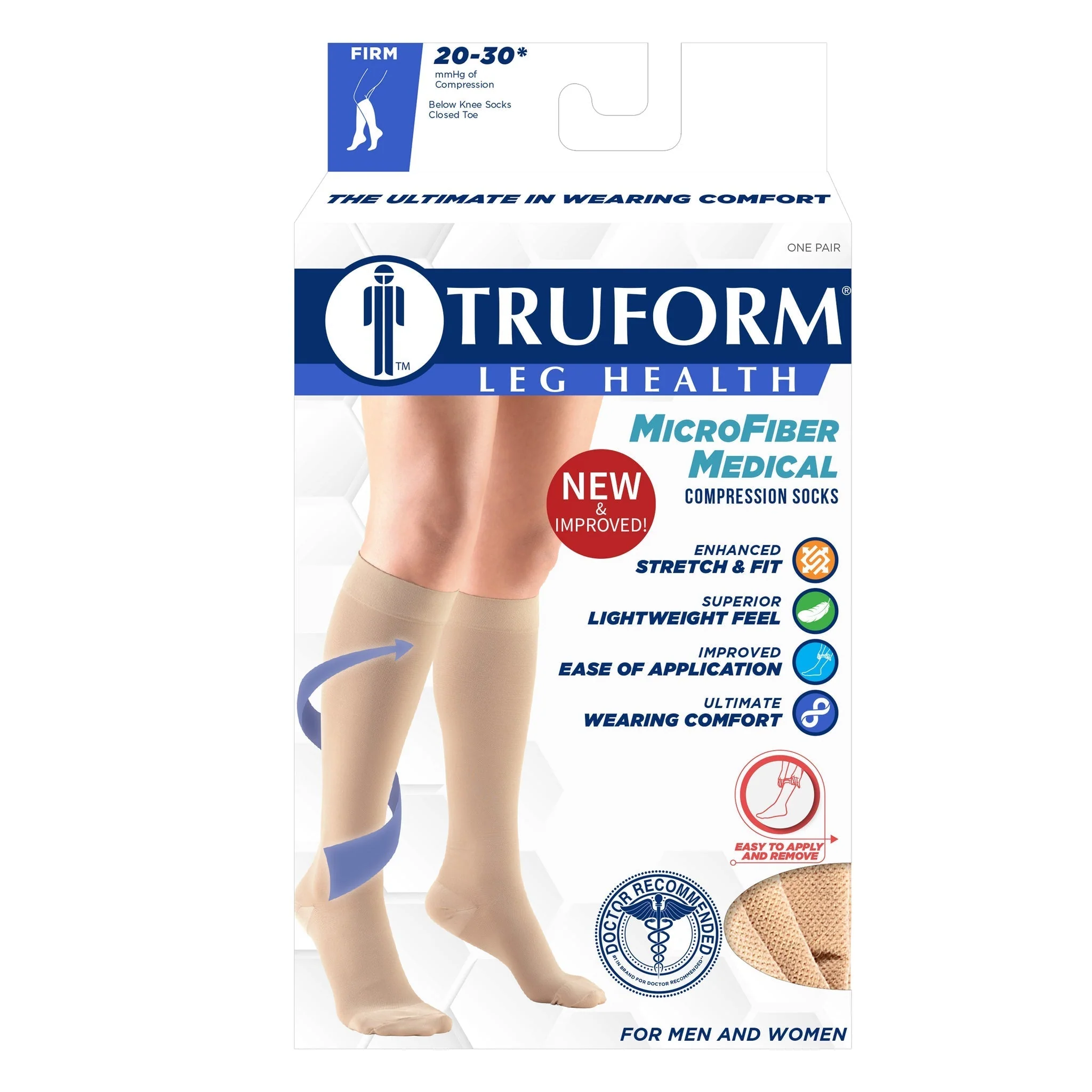 TRUFORM - Below Knee Stockings/Microfibre Beige (Short) | Closed Toe 20-30 Mmhg