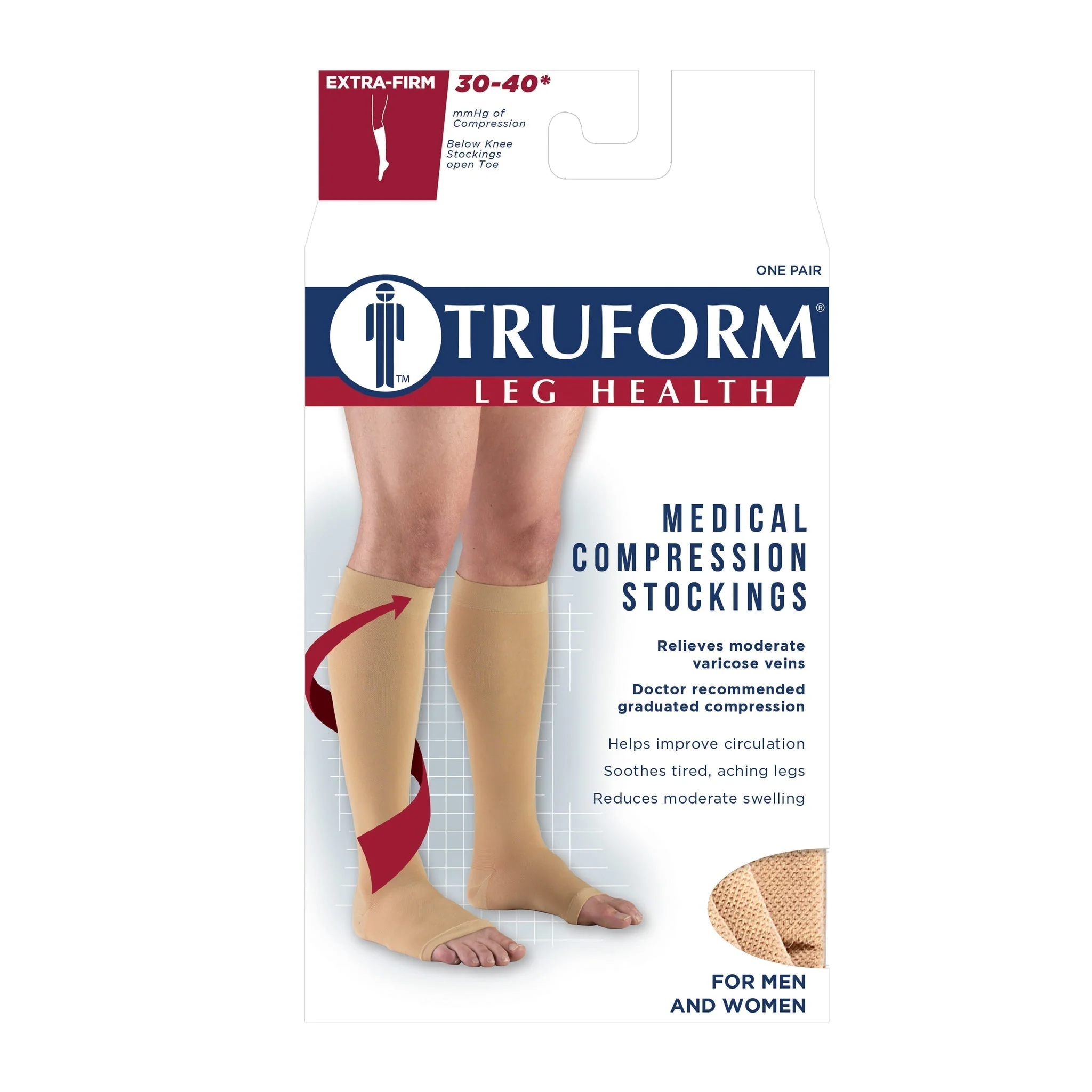 TRUFORM - Below Knee Stockings/Microfibre Beige (Short) | Open Toe 30-40 Mmhg