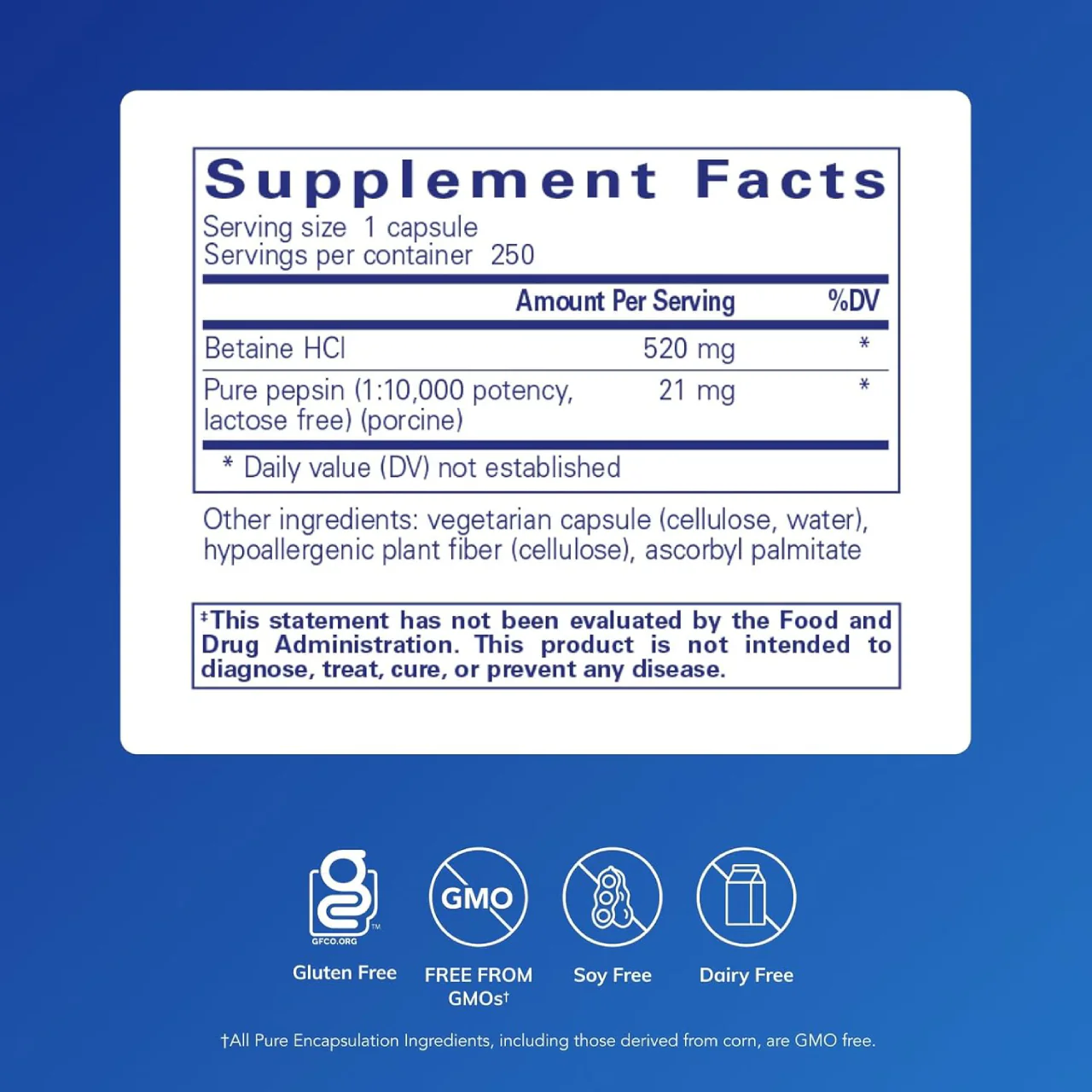 Pure Encapsulations - Betaine HCL Pepsin | 250 Capsules - Image 2