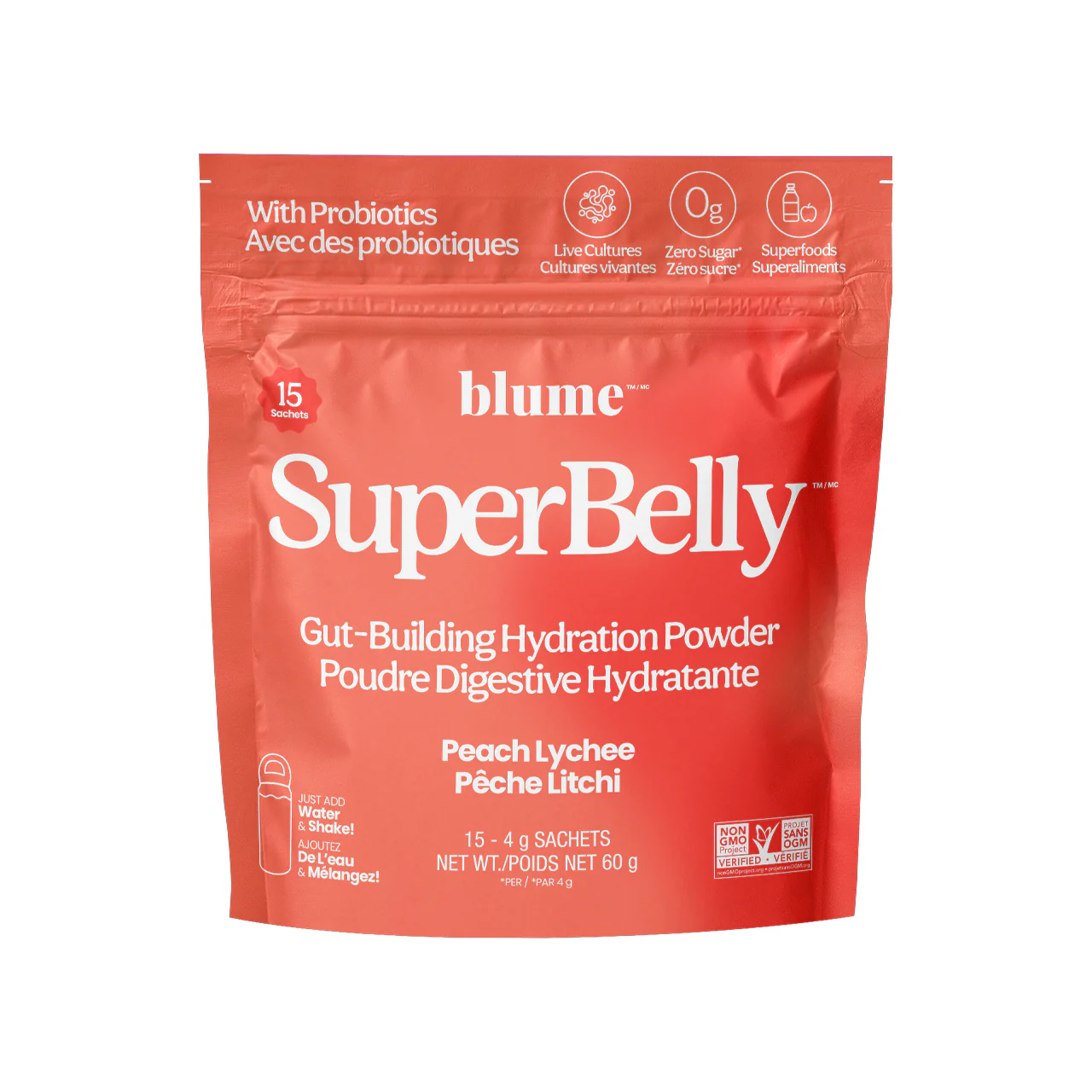 Blume - SuperBelly Gut-Building Hydration Powder, Peach Lychee | 4 x 15 g