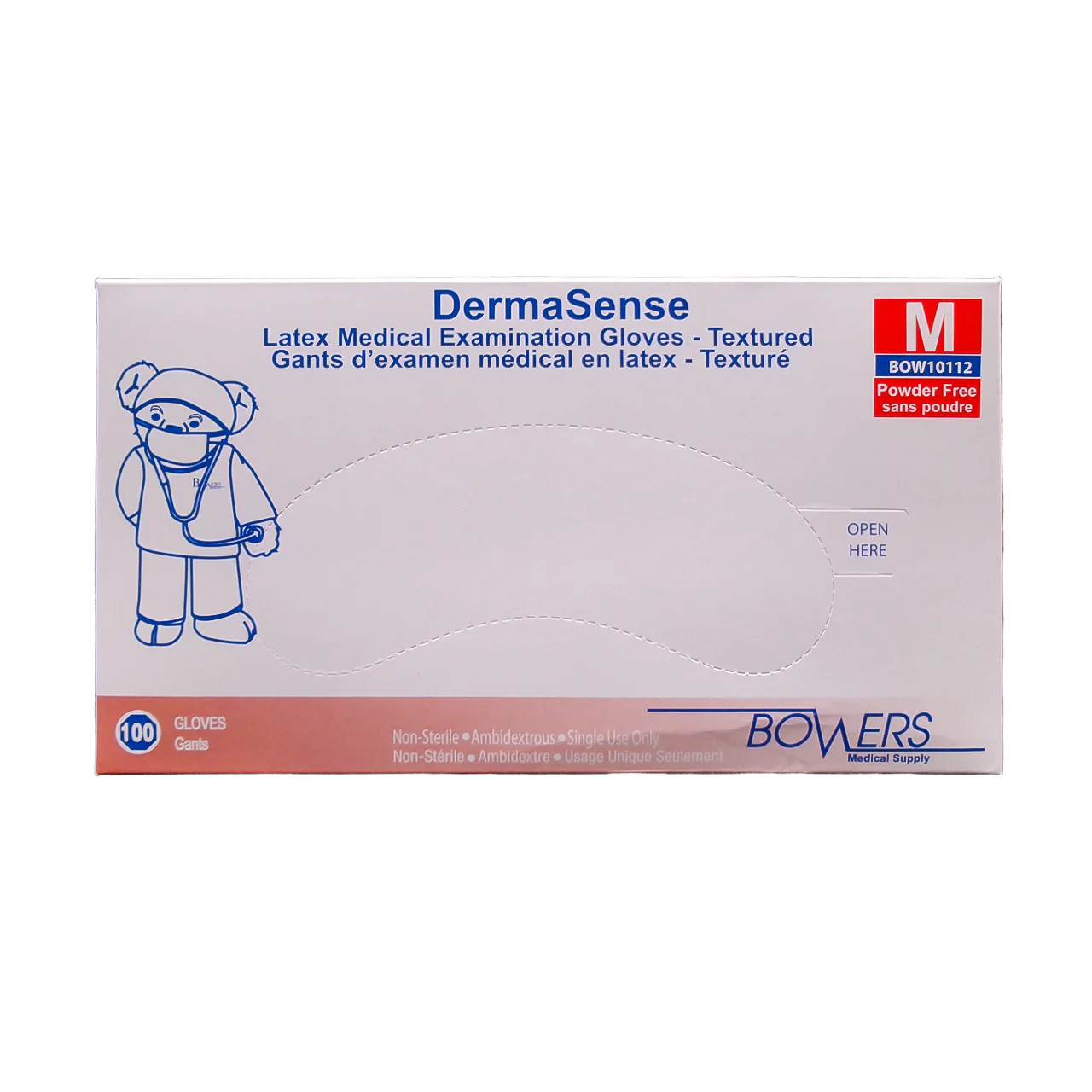 Bowers - DermaSense Latex Powder Free Medical Examination Gloves Textured, Medium | 100 Pack