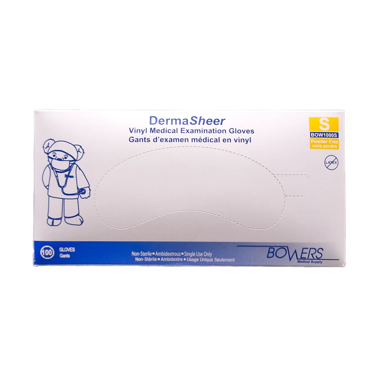 Bowers - DermaSheer Vinyl Medical Examination Gloves, Small | 100 Pack