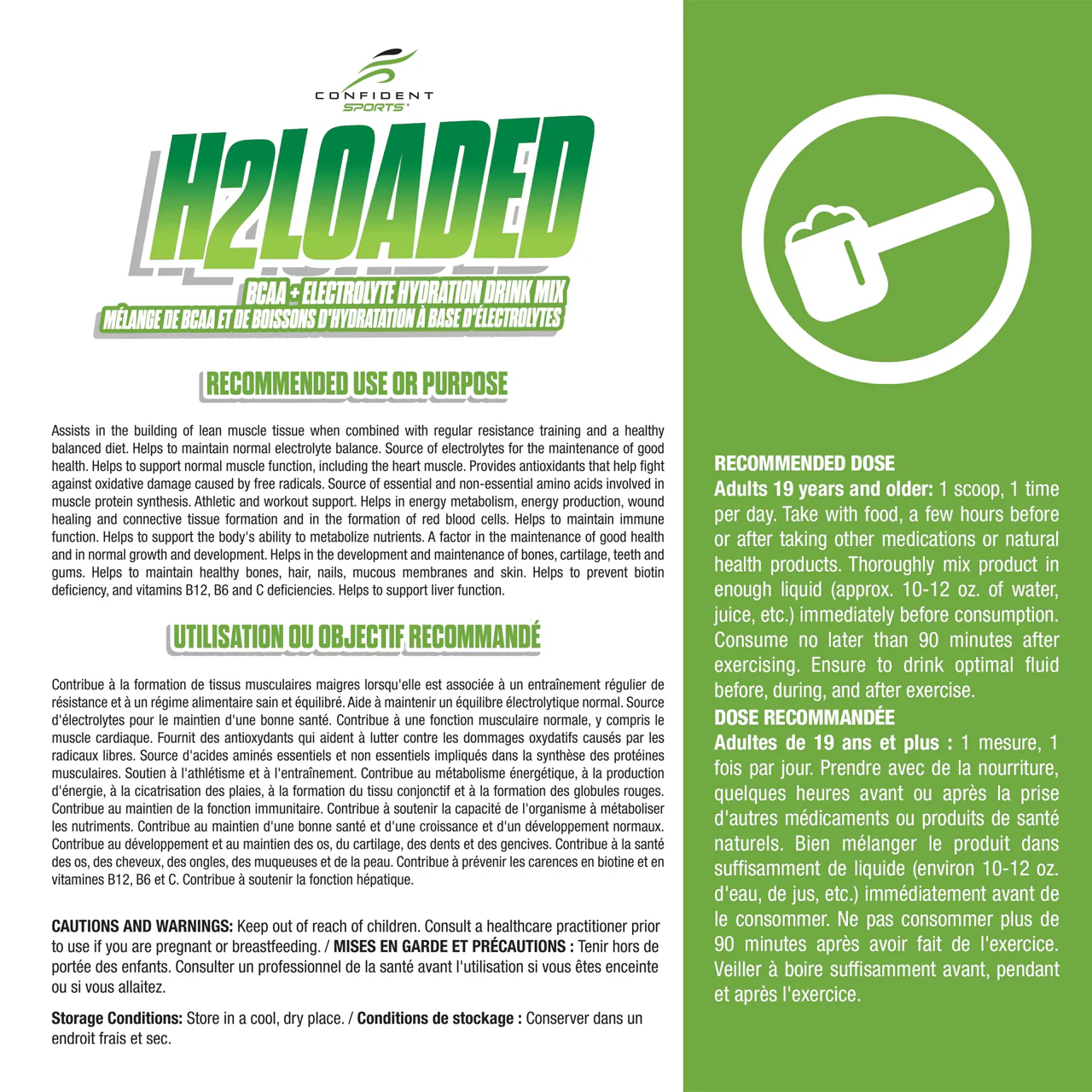 Confident Sports - H2Loaded BCAA Electrolyte Drink Mix, Green Apple | 459 g - Image 2