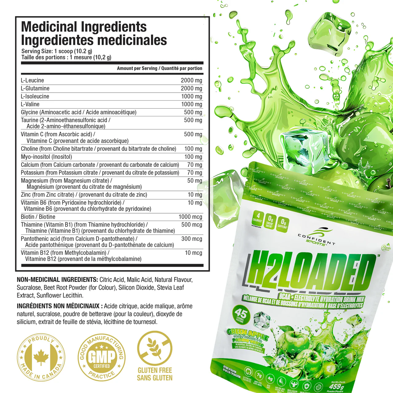 Confident Sports - H2Loaded BCAA Electrolyte Drink Mix, Green Apple | 459 g - Image 3