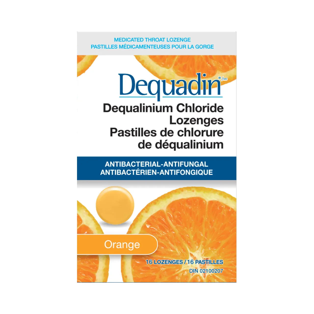 Dequadin - Antibacterial Dequalinium Chloride Throat Lozenges, Orange | 16 Lozenges