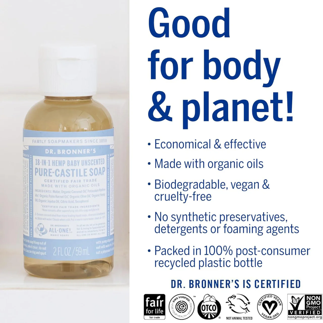 Dr. Bronner's - Baby, Pure Castille Magic Soap, Unscented | 59 mL - Image 3