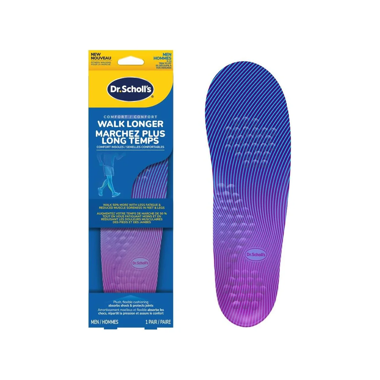 Dr Scholl's - Fitness Walking Insoles - Men's Sizes 8 -14 | 1 Pair