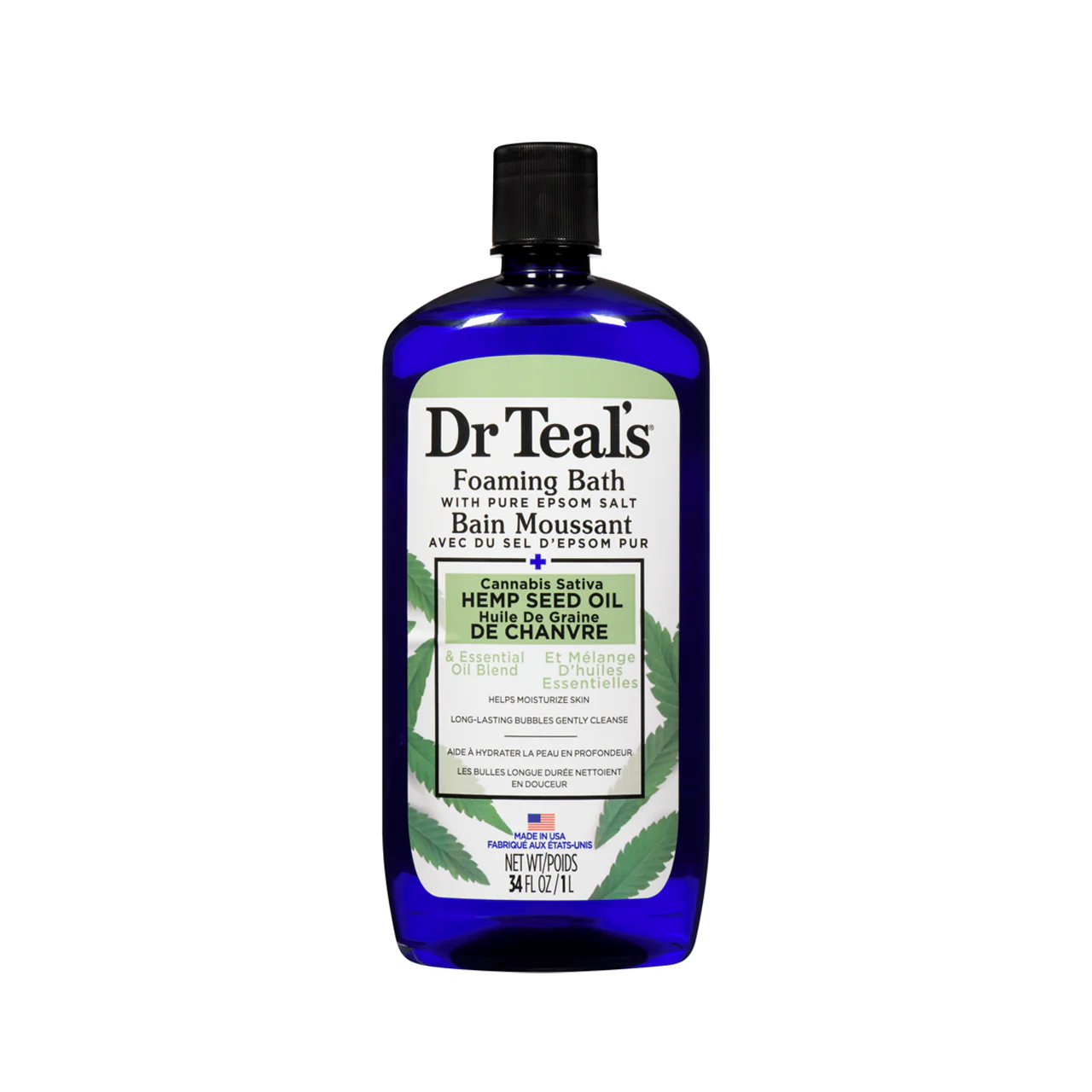 Dr Teal's - Foaming Bath with Pure Epsom Salt - Cannabis Sativa Hemp Seed Oil + Essential Oil Blend | 1 L