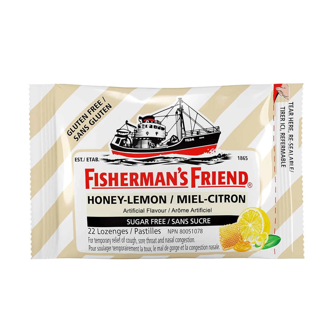 Fisherman's Friend - Sugar-Free Gluten-Free Throat Lozenges - Honey-Lemon | 22 Lozenges