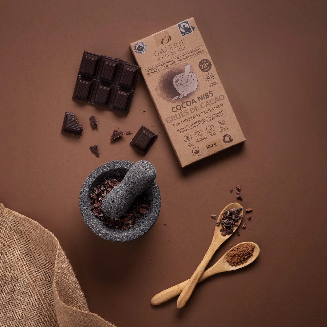 Galerie Au Chocolat - Cocoa Nibs, Dark Chocolate 72% cocoa | 100 g - Image 2