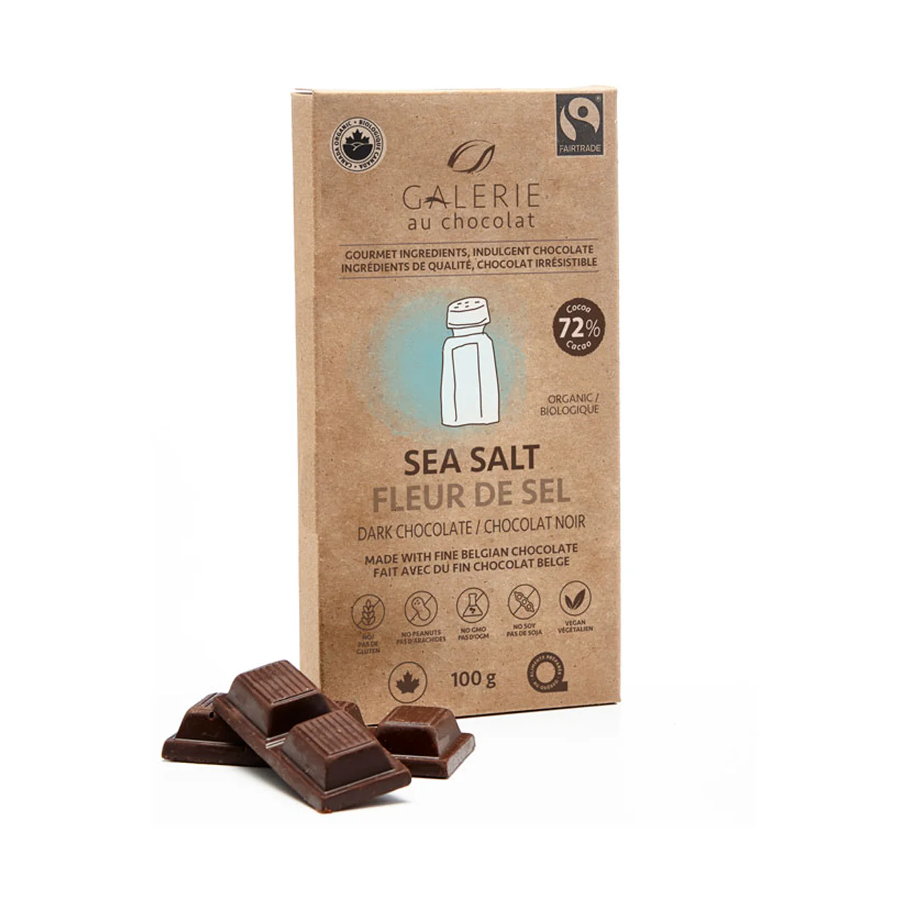 Galerie Au Chocolat - Sea Salt,  72% Cocoa Dark Chocolate | 100 g