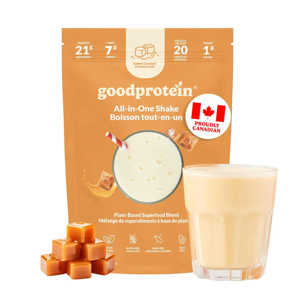goodprotein All-In-One Shake Plant-Based Superfood Blend, Salted Caramel | 880 g