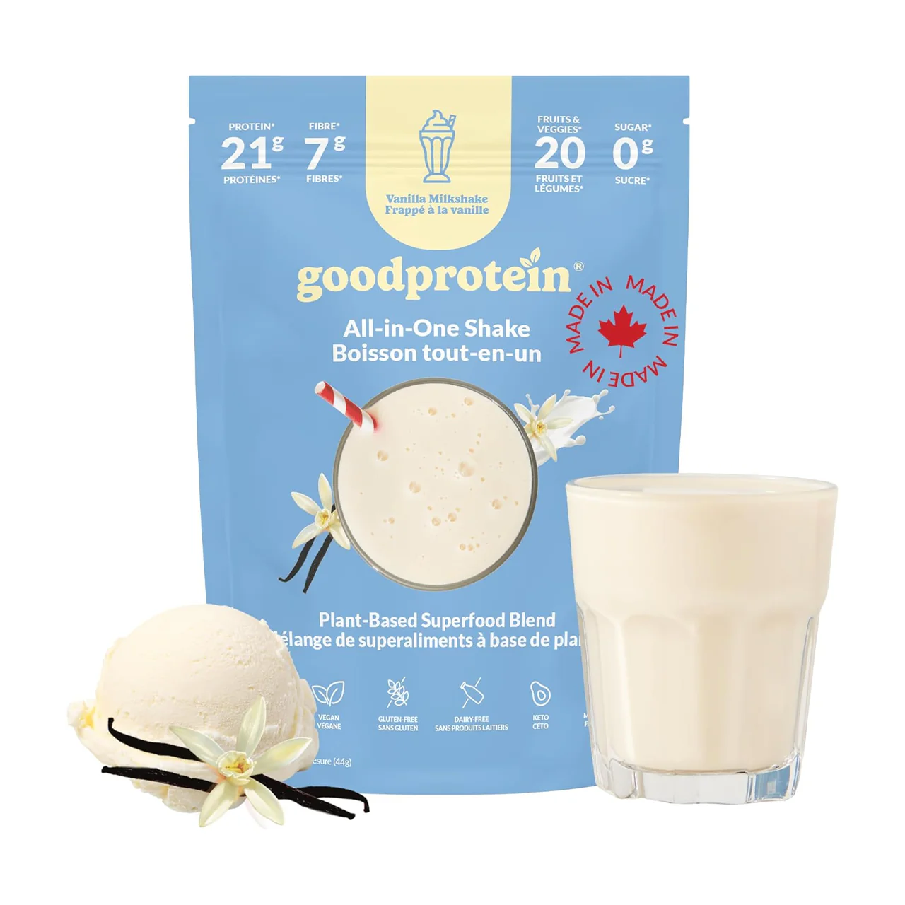 goodprotein All-In-One Shake Plant-Based Superfood Blend, Vanilla Milkshake | 880 g