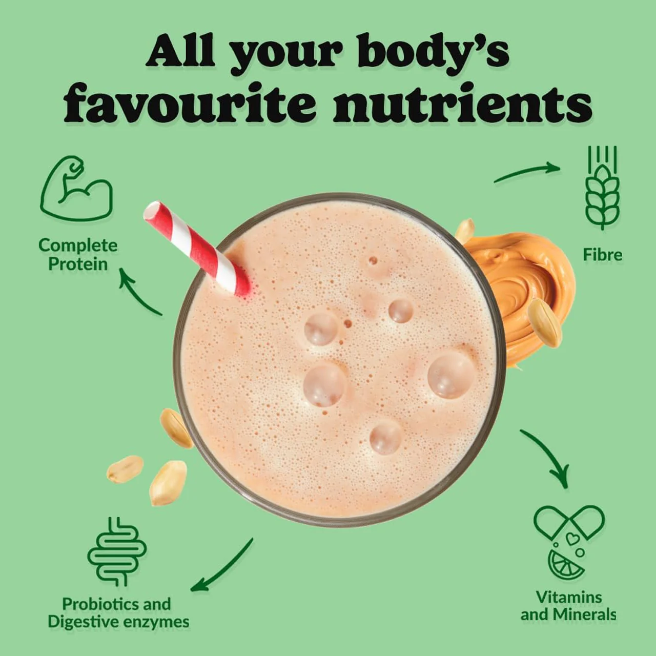 goodprotein All-In-One Shake Plant-Based Superfood Blend, Peanut Butter | 440 g - Image 2