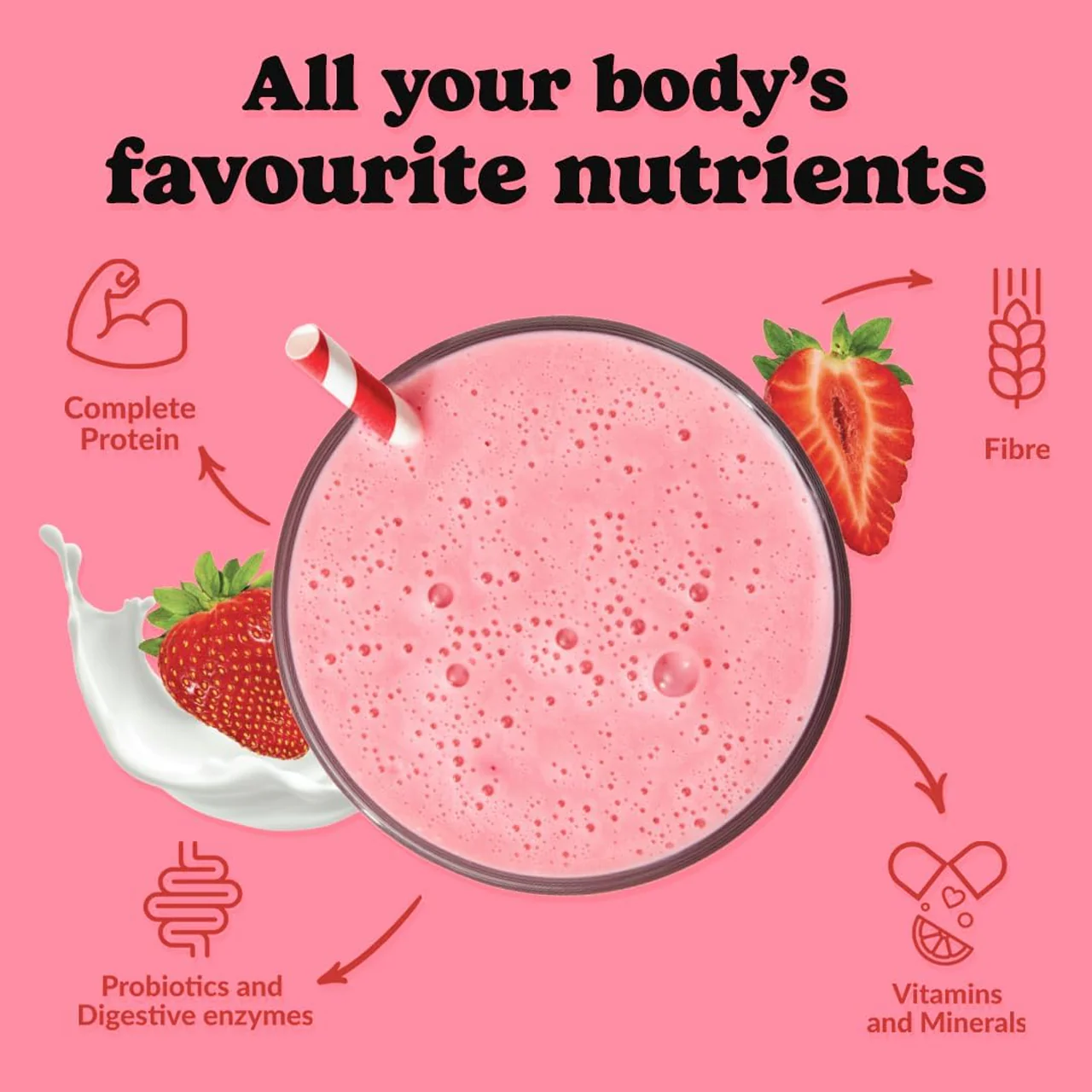 goodprotein All-In-One Shake Plant-Based Superfood Blend, Strawberries & Cream | 440 g - Image 2