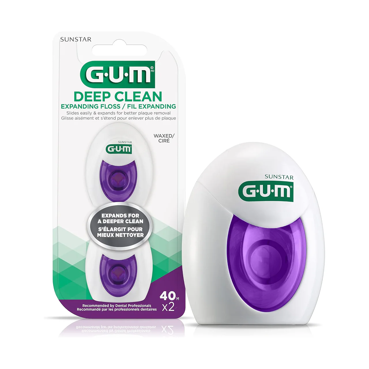 GUM - Deep Clean Expanding Floss - Waxed - 2 Pack | 40 M X 2