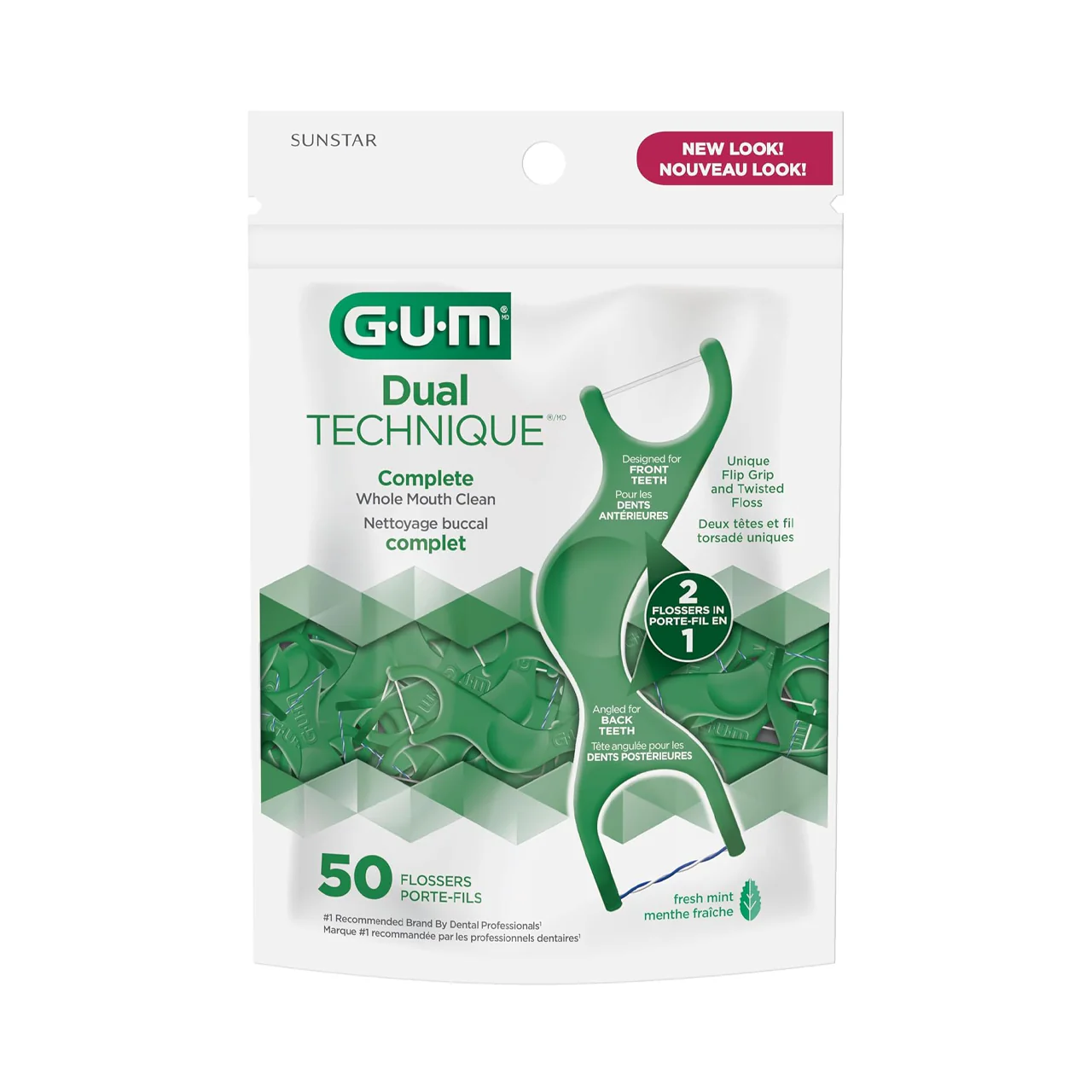 GUM - Dual Technique 2IN1 Flossers, Fresh Mint | 50 Count
