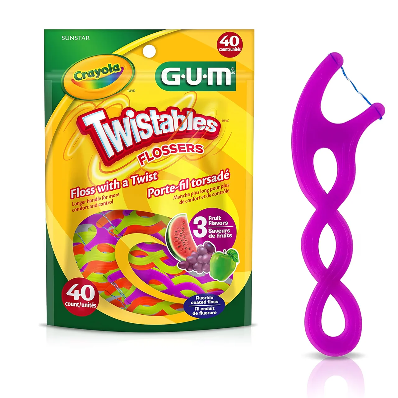 GUM - Twistables Flossers - 3 Fruit Flavours | 40 Count