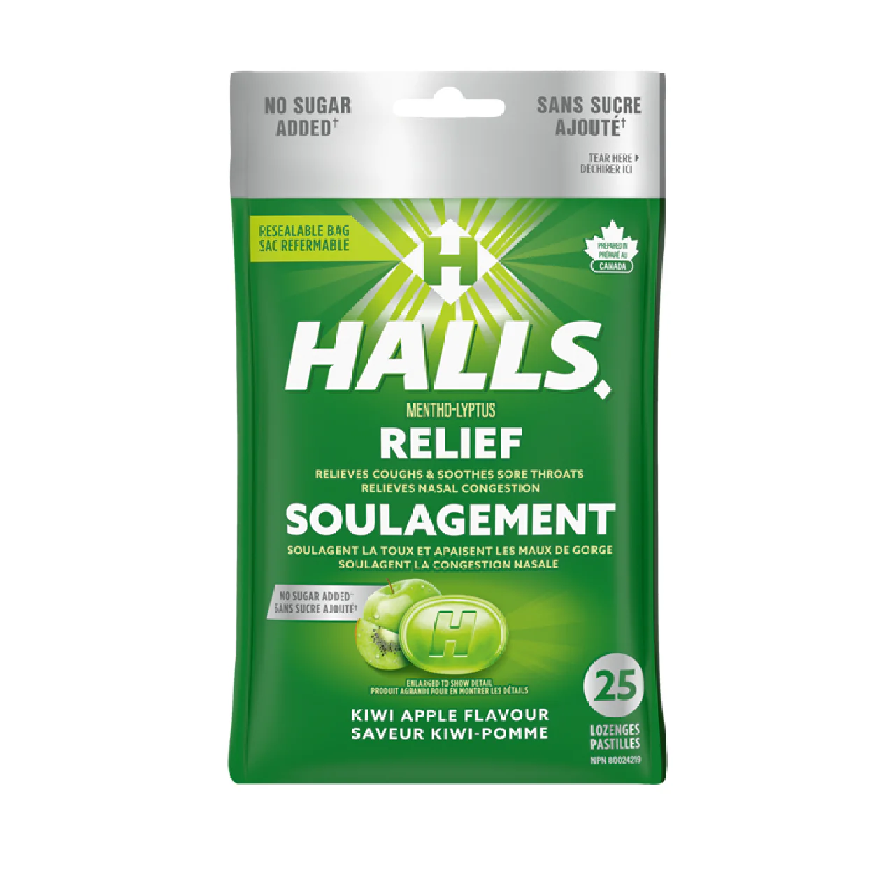 Halls - Relief -No Sugar Added - Kiwi Apple Flavour | 25 Lozenges