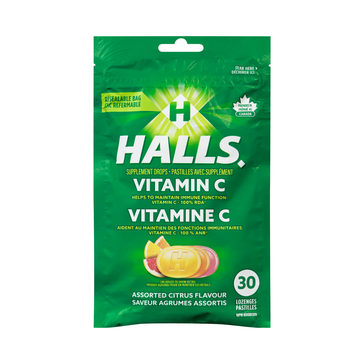 Halls - Vitamin C Supplement Drops, Assorted Citrus | 30 Lozenges