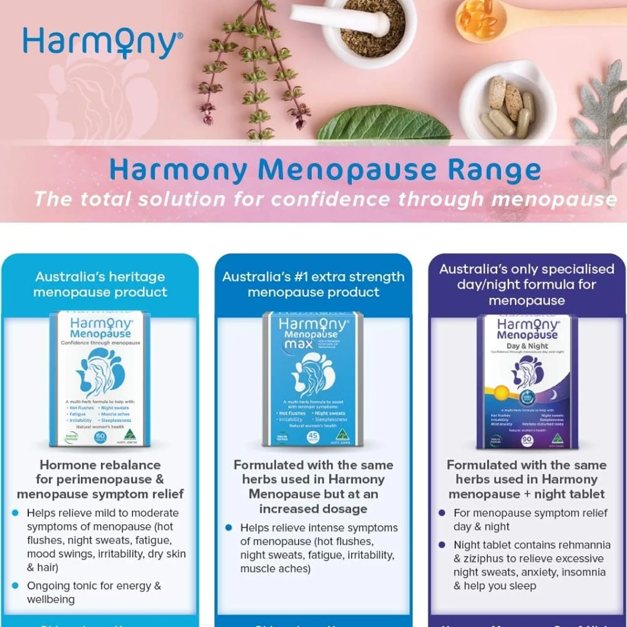 Harmony - Menopause Day & Night, 24hr Relief | 45 Tablets - Image 3