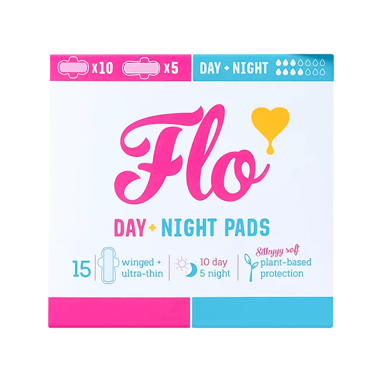 Here We Flo - Bamboo Winged Ultra-Thin Day + Night Pads | 10 Day + 5 Night Pads