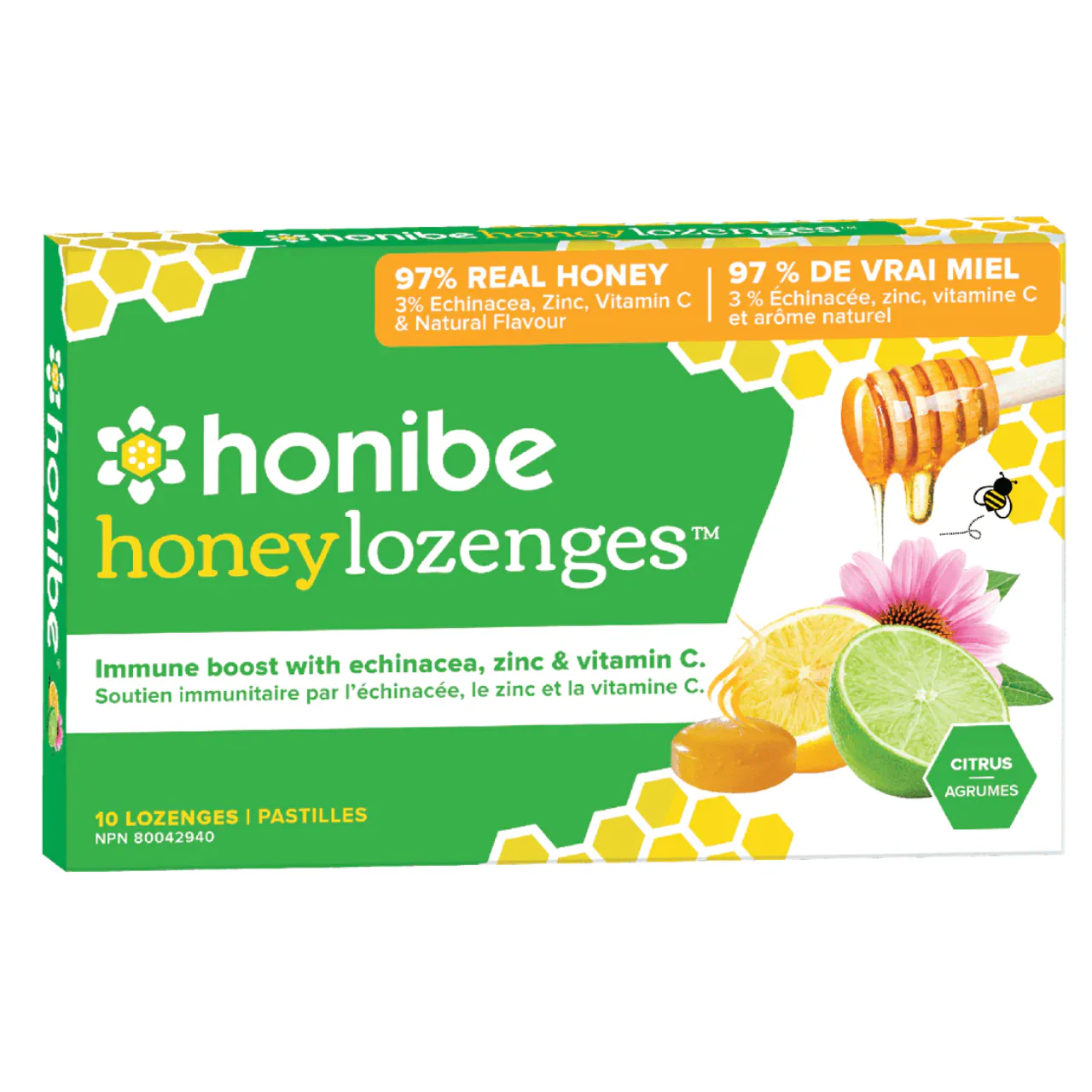 Honibe - Honey Lozenges with Echinacea, Zinc & Vitamin C - Citrus Flavour | 10 Lozenges