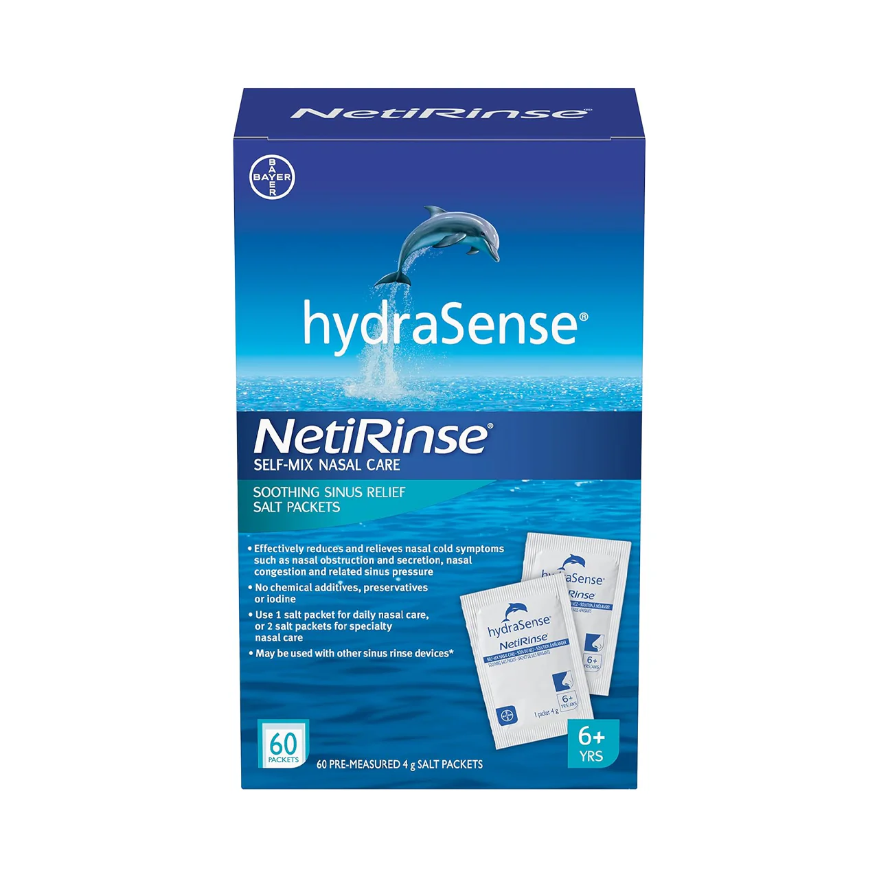 HydraSense - NetiRinse Self-mix Nasal Care Soothing Sinus Relief Salty Packs | 60 Salt Packets X 4 g