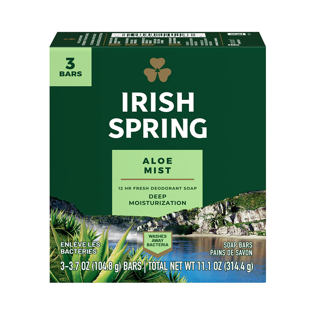 Irish Spring - 12 hr Fresh Deodorant Soap, Aloe Mist | 104.8 g x 3 Soap Bars