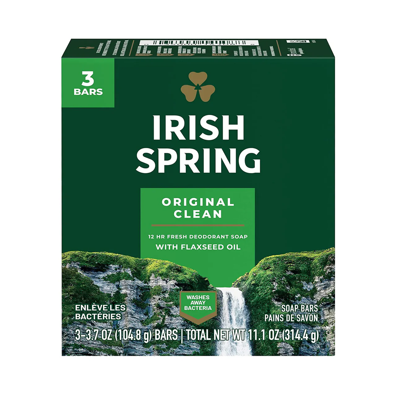 Irish Spring - Original Clean 12 hr Fresh Deodorant Soap with Flaxseed Oil | 3 Bars X 104.8 g