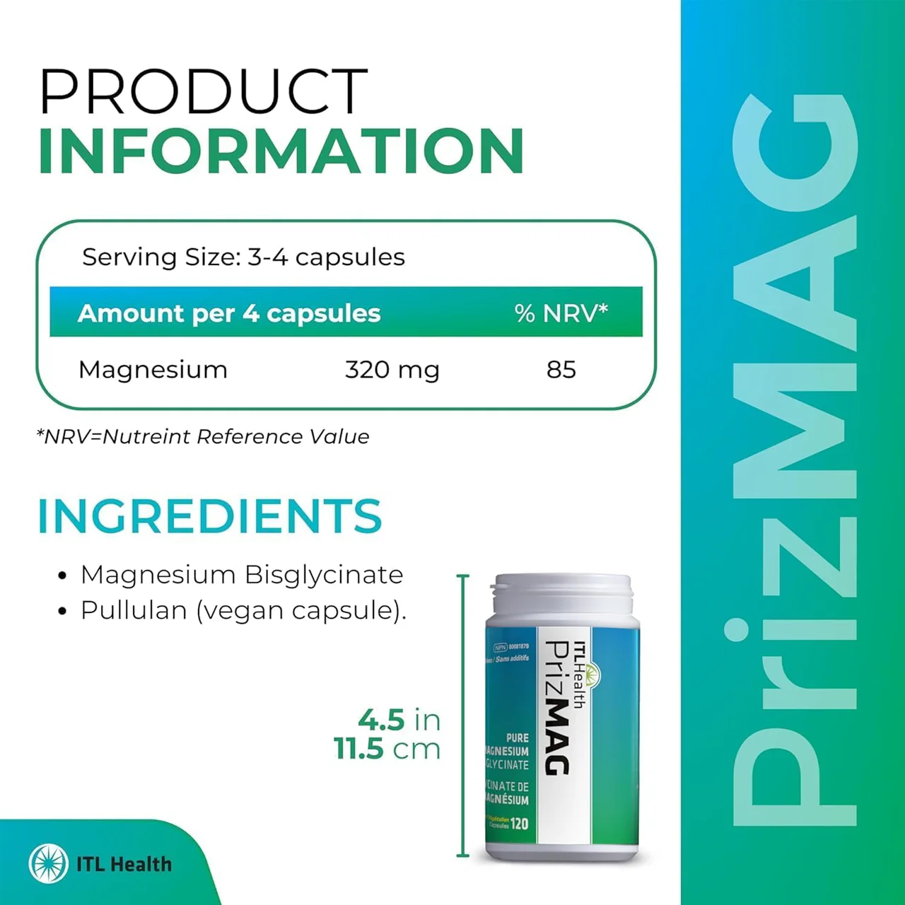 ITL Health - PrizMAG Magnesium Bisglycinate | 120 Capsules - Image 2