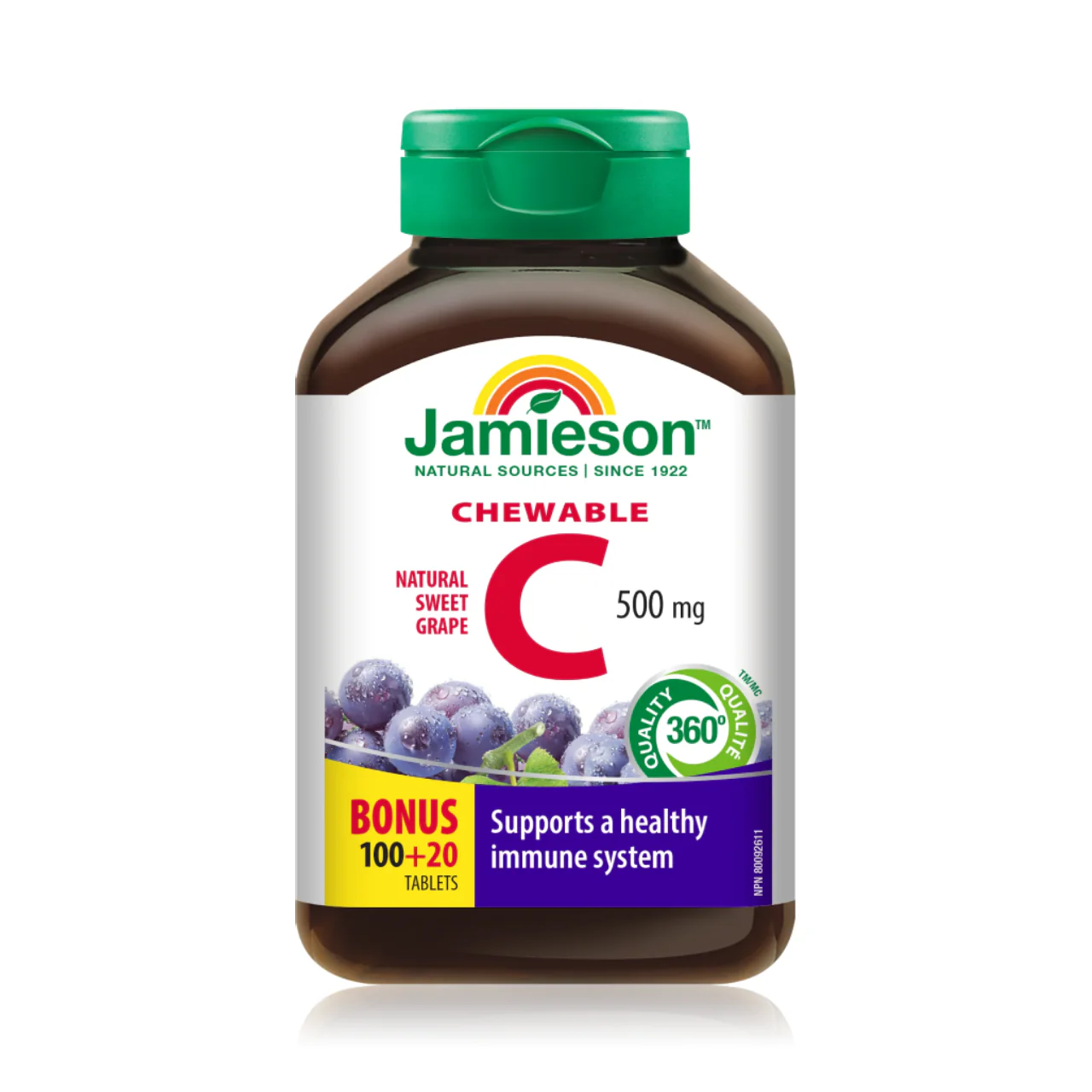 Jamieson - Chewable Vitamin C 500 mg - Natural Sweet Grape | 120 Tablets