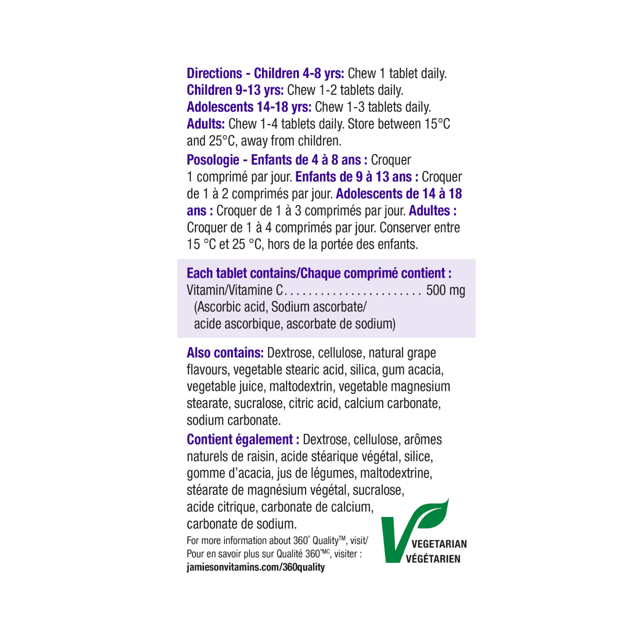 Jamieson - Chewable Vitamin C 500 mg - Natural Sweet Grape | 120 Tablets - Image 3