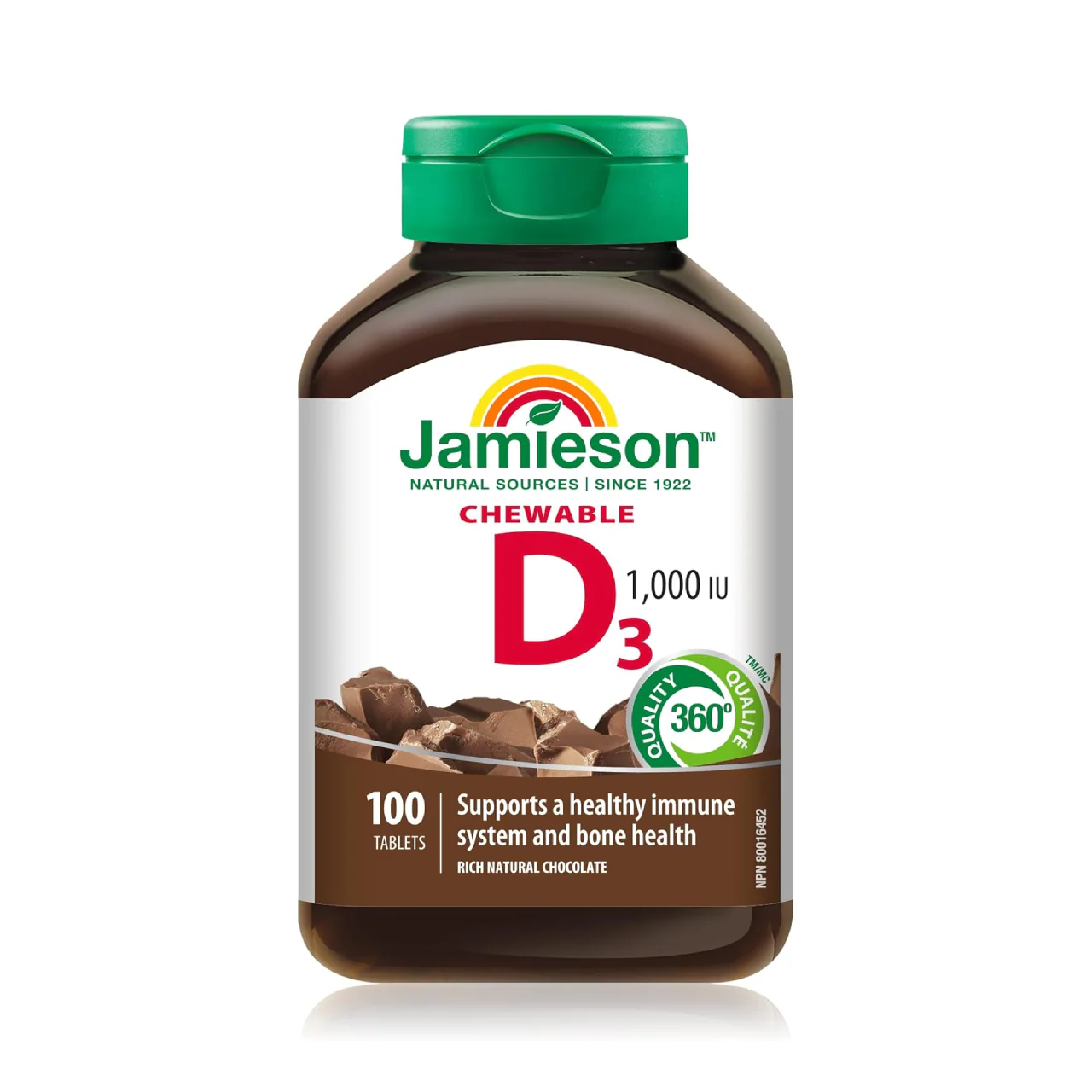 Jamieson - Chewable Vitamin D3 1000 IU - Rich Natural Chocolate | 100 Tablets