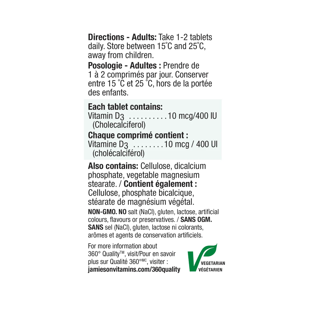 Jamieson Vitamin D3, 400 IU | 90 Tablets - Image 3