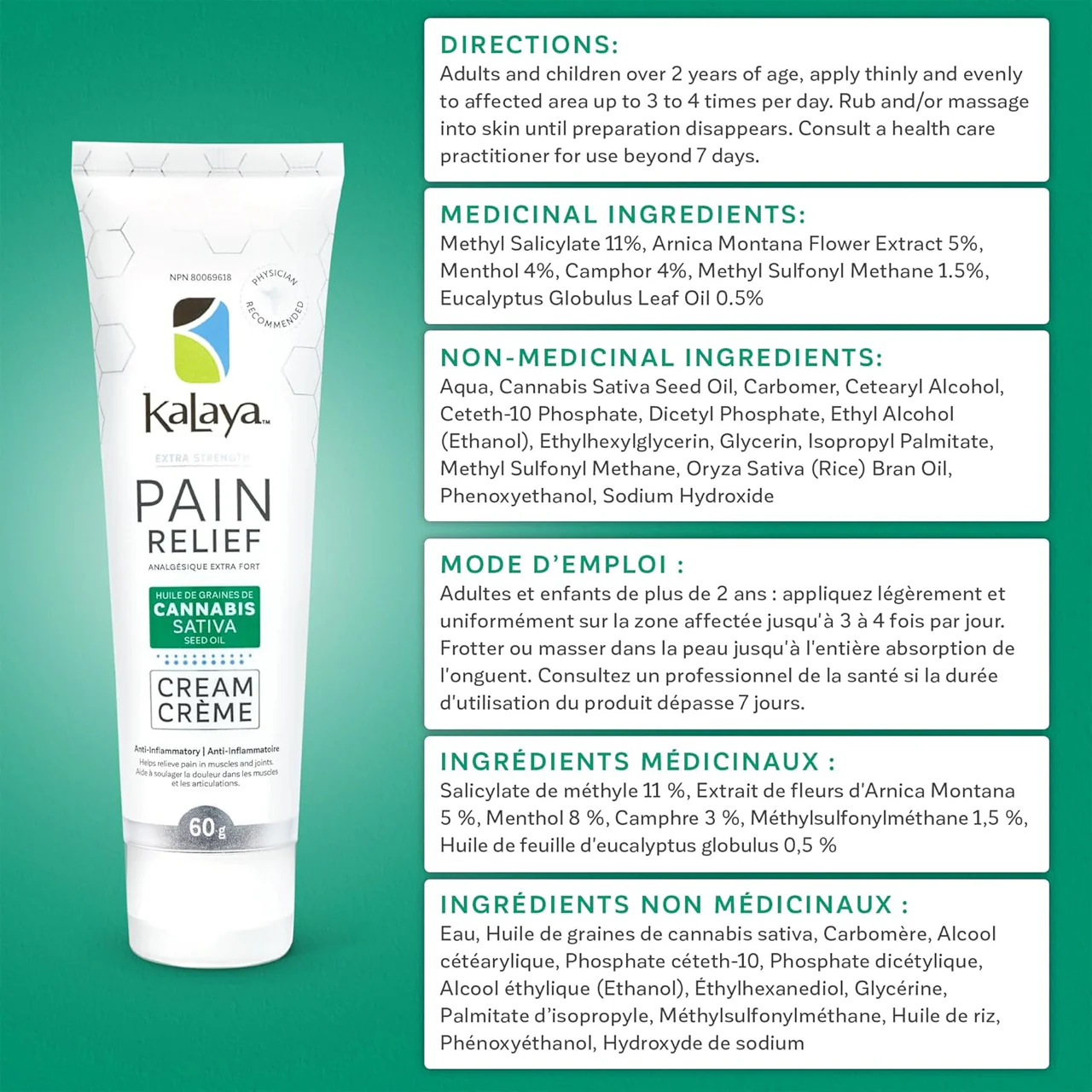 Kalaya - Extra Strength Pain Relief Cream with Cannabis Oil | 60 g - Image 2